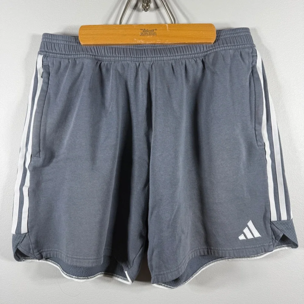 Adidas Three Stripe Logo Fleece Athletic Shorts Gray XL